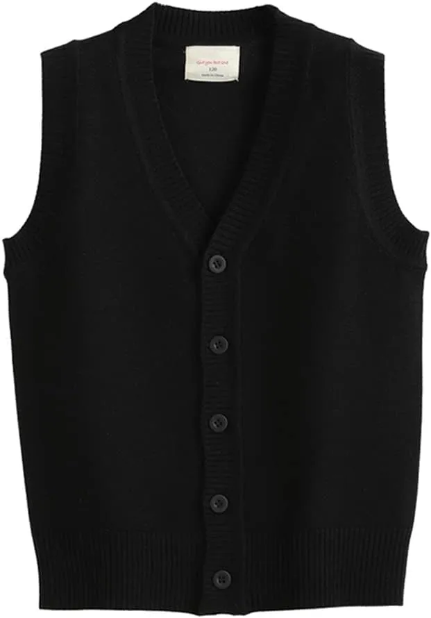 Girls Boys School Uniform Sweater Vest Button Down V-Neck Classic Soild Knit Cardigan Tops