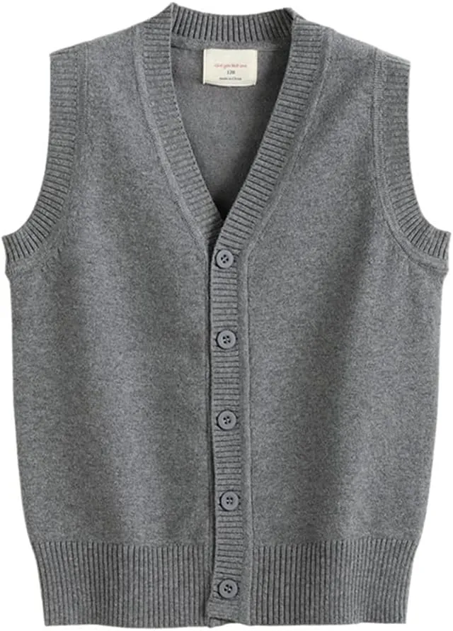 Girls Boys School Uniform Sweater Vest Button Down V-Neck Classic Soild Knit Cardigan Tops