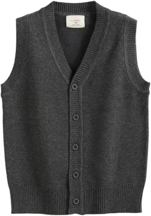 Girls Boys School Uniform Sweater Vest Button Down V-Neck Classic Soild Knit Cardigan Tops