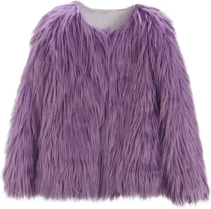 Girls Faux-Fur Jacket Winter Shaggy Dress Coats Thick Warm Fashion Purple Cool Clothes Costume Kids 3-10 Years