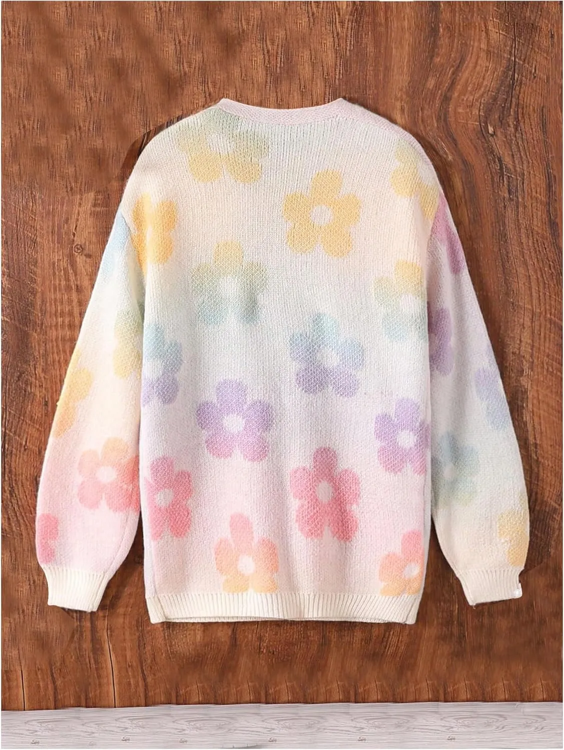 Girl's Floral Print Open Front Cardigan Long Sleeve Drop Shoulder Cute Sweaters