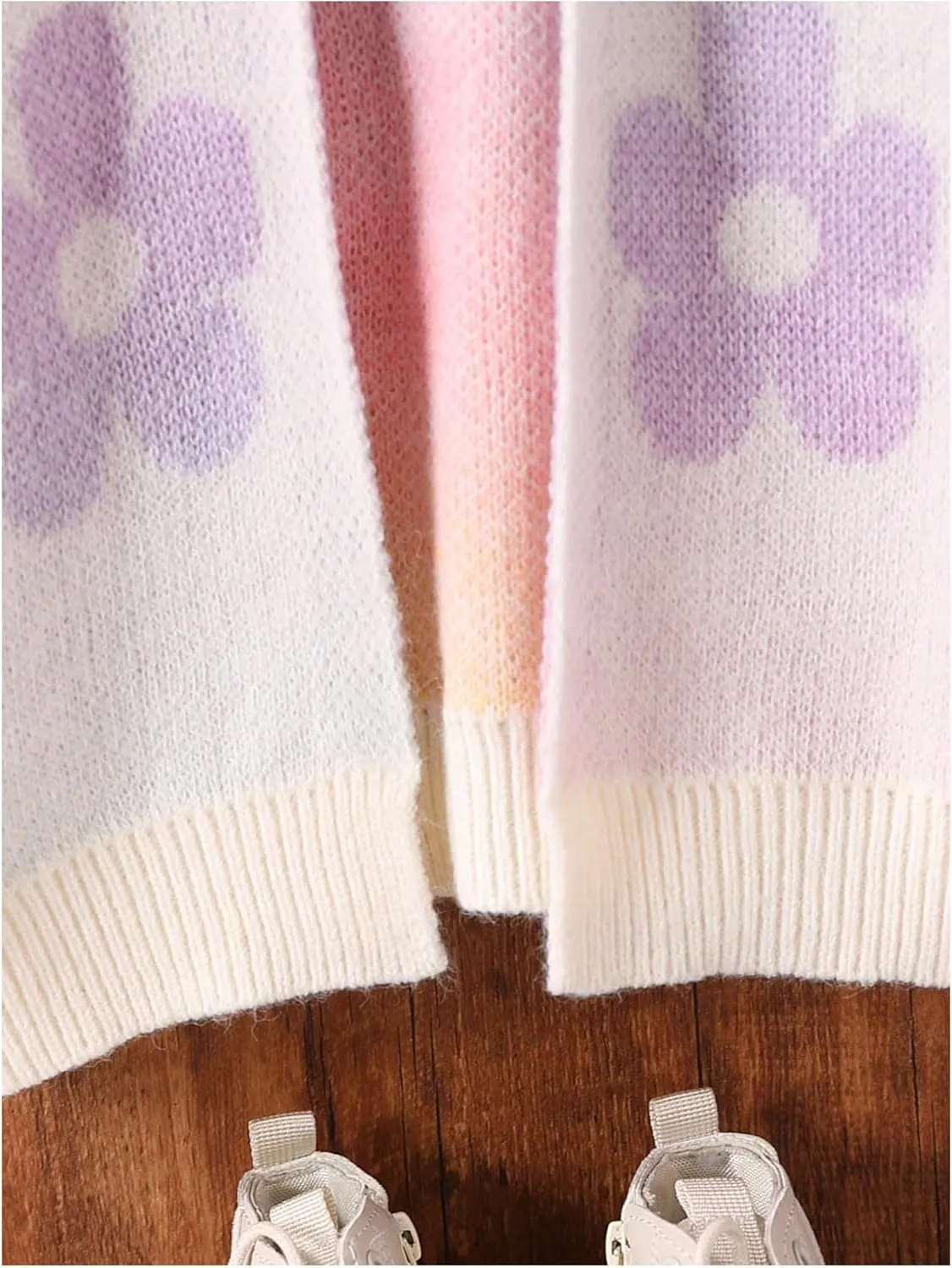 Girl's Floral Print Open Front Cardigan Long Sleeve Drop Shoulder Cute Sweaters