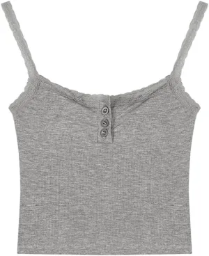 Girls Lace Trim Camisole Crop Top Sleeveless Built-in Bra Teen Bralette Slim Fit Cami Tops for Women Girls