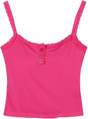 Girls Lace Trim Camisole Crop Top Sleeveless Built-in Bra Teen Bralette Slim Fit Cami Tops for Women Girls
