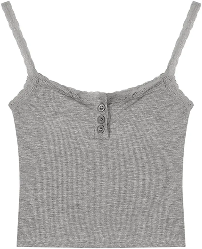 Girls Lace Trim Camisole Crop Top Sleeveless Built-in Bra Teen Bralette Slim Fit Cami Tops for Women Girls