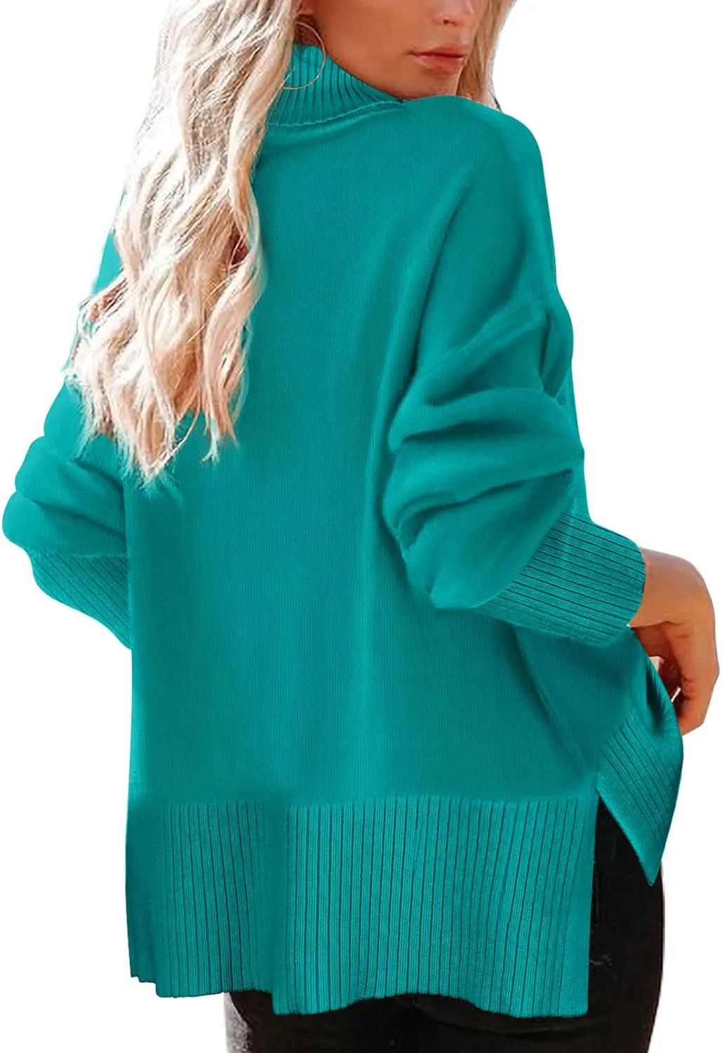 Glanzition Sweaters for Women Turtleneck Side Split Oversized Pullover Tops