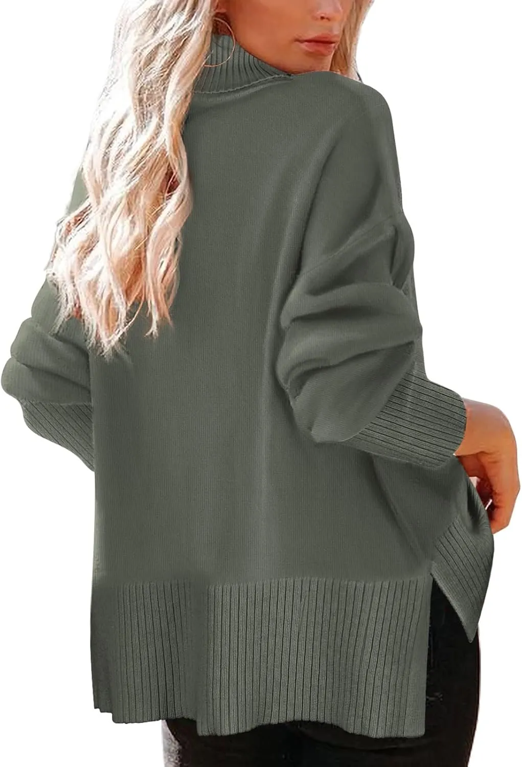 Glanzition Sweaters for Women Turtleneck Side Split Oversized Pullover Tops