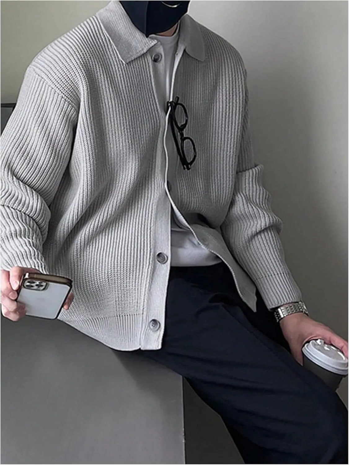GORGLITTER Men's Cardigan Sweater Knit Collar Neck Button up Sweaters
