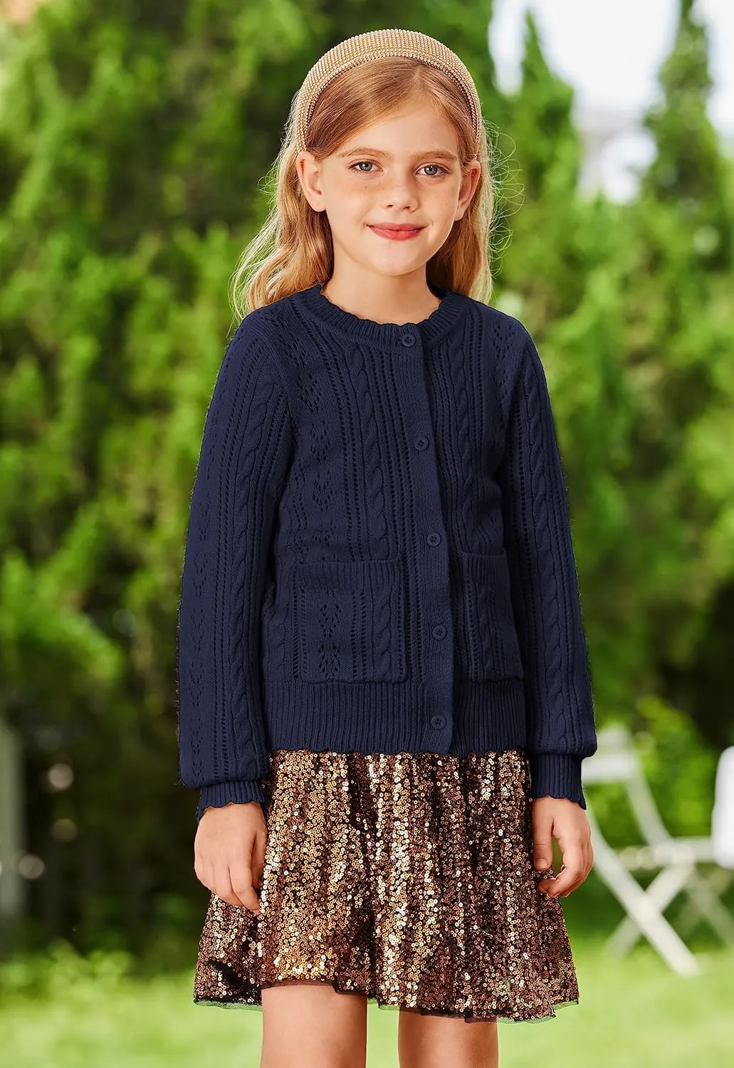 GRACE KARIN Girls Cardigan Long Sleeve Uniforms Knit Sweater Outerwear for Kids