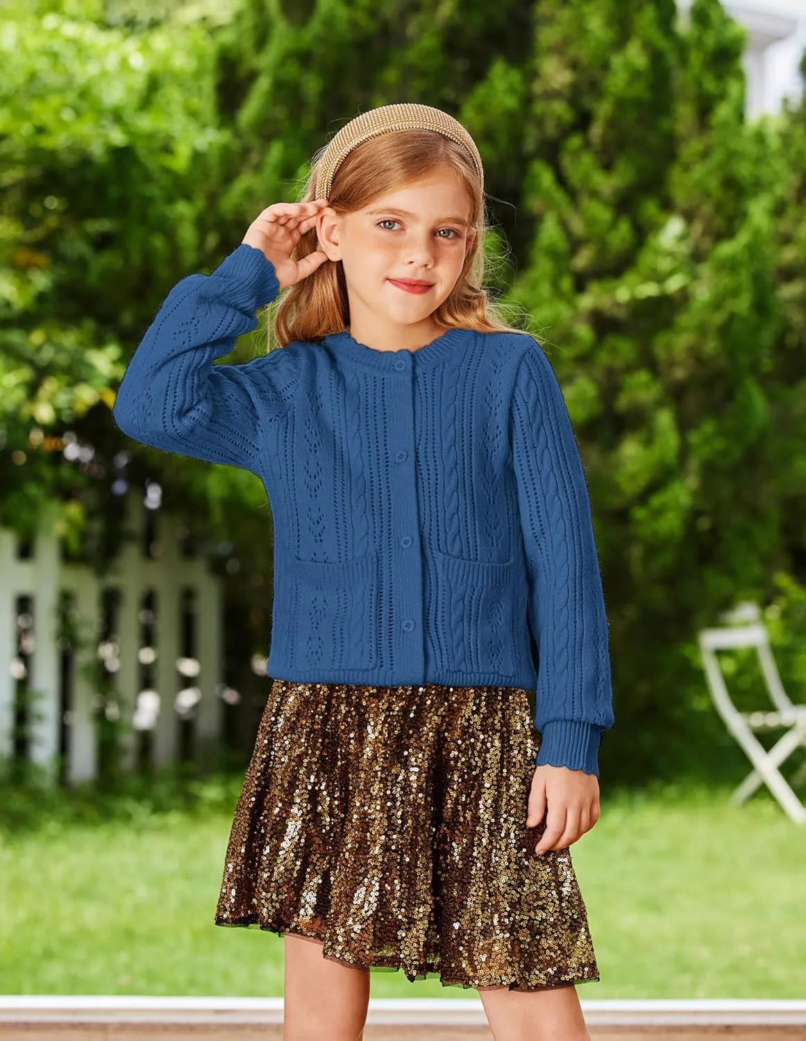 GRACE KARIN Girls Cardigan Long Sleeve Uniforms Knit Sweater Outerwear for Kids