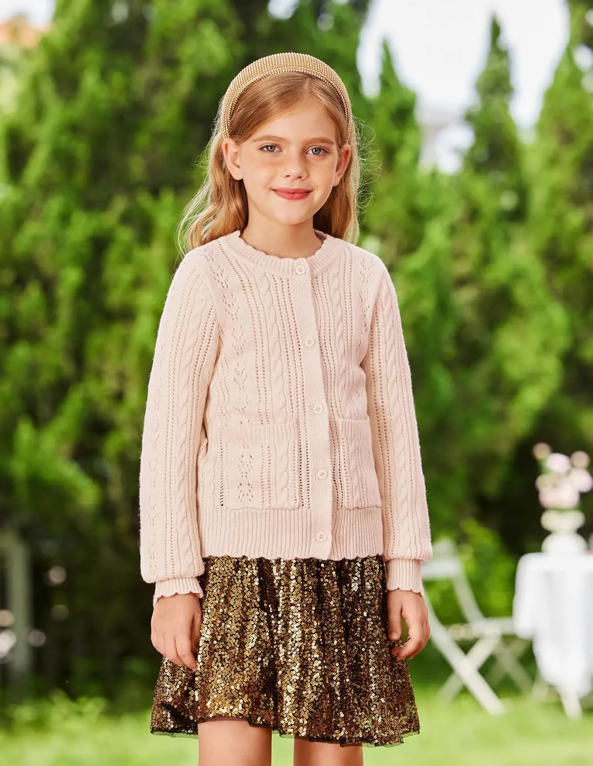 GRACE KARIN Girls Cardigan Long Sleeve Uniforms Knit Sweater Outerwear for Kids