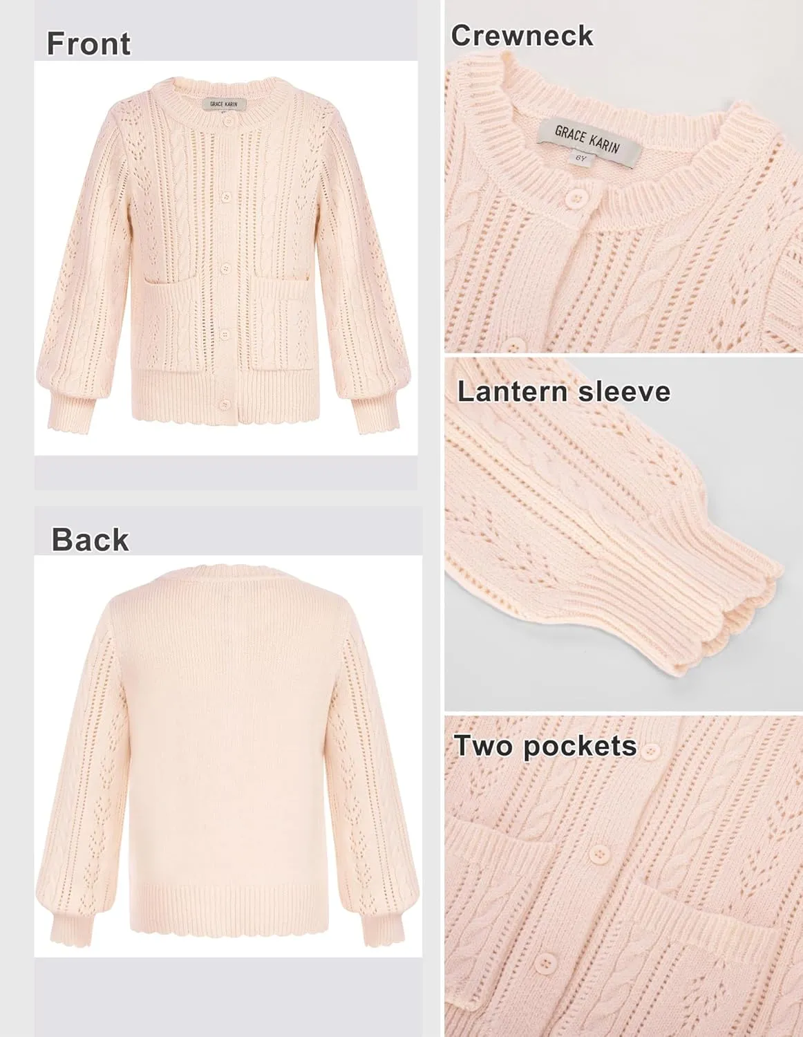 GRACE KARIN Girls Cardigan Long Sleeve Uniforms Knit Sweater Outerwear for Kids