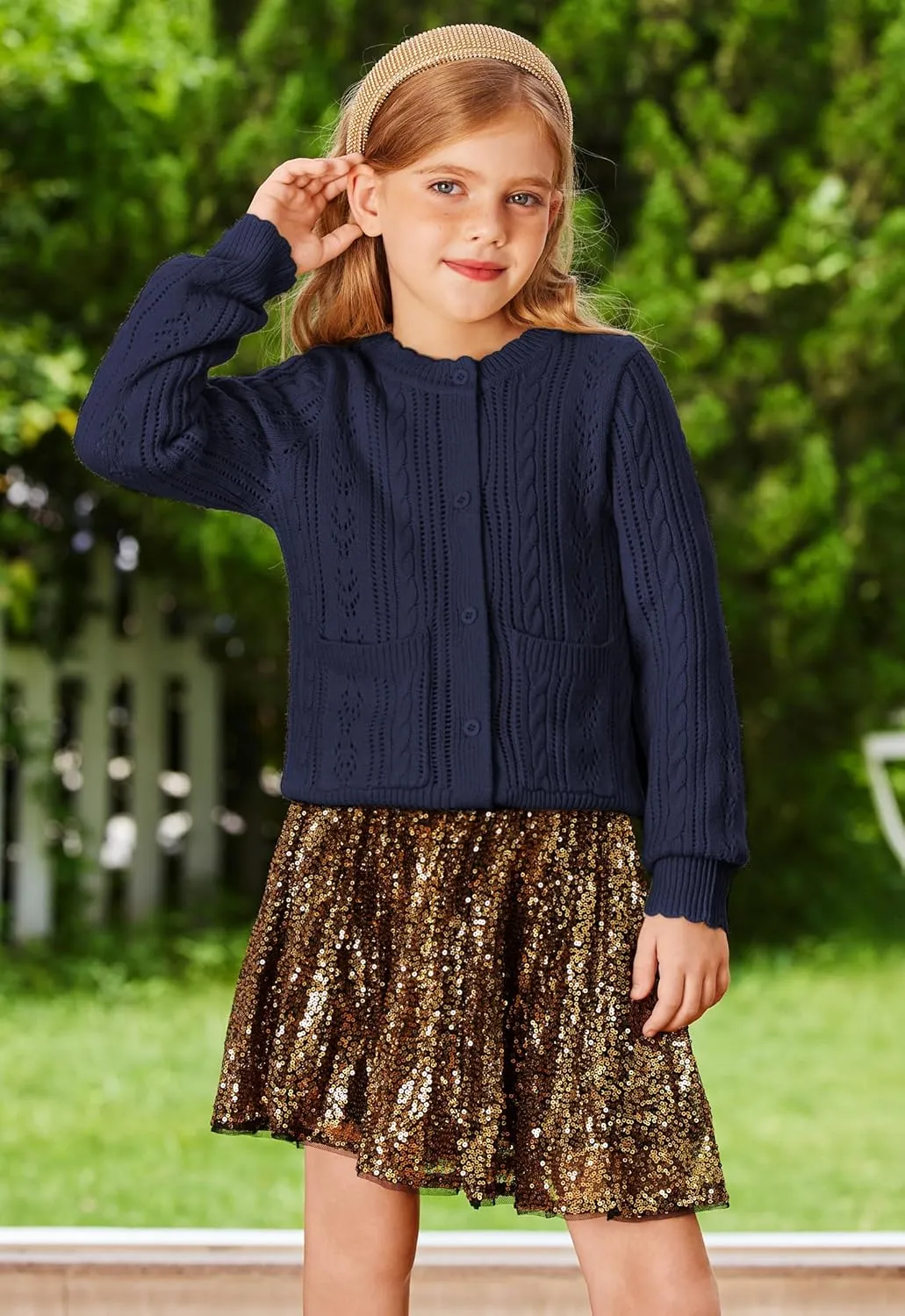 GRACE KARIN Girls Cardigan Long Sleeve Uniforms Knit Sweater Outerwear for Kids