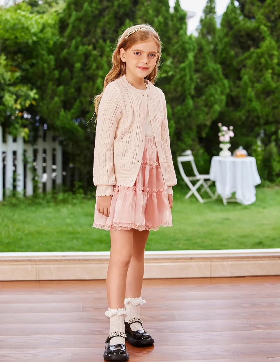 GRACE KARIN Girls Cardigan Long Sleeve Uniforms Knit Sweater Outerwear for Kids