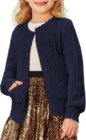 GRACE KARIN Girls Cardigan Long Sleeve Uniforms Knit Sweater Outerwear for Kids