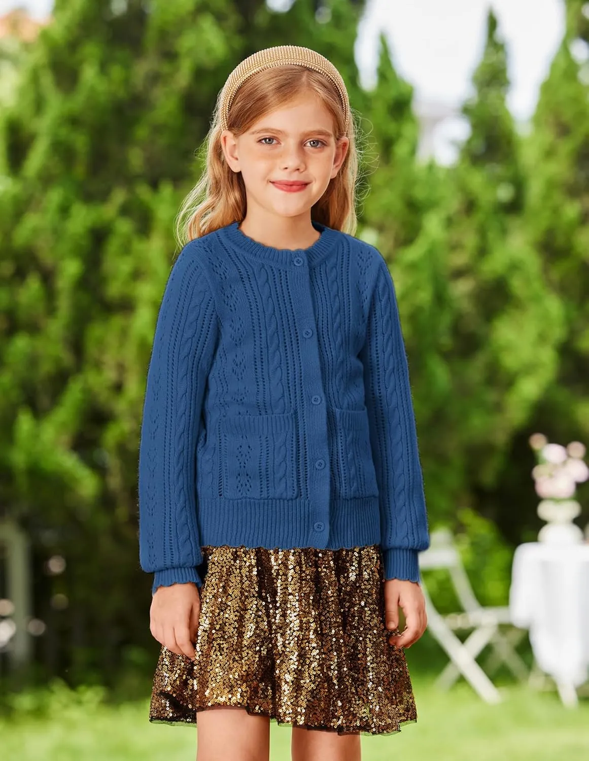 GRACE KARIN Girls Cardigan Long Sleeve Uniforms Knit Sweater Outerwear for Kids
