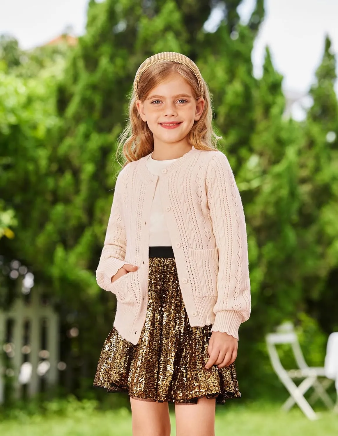 GRACE KARIN Girls Cardigan Long Sleeve Uniforms Knit Sweater Outerwear for Kids