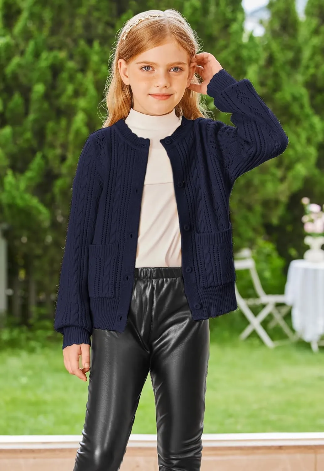GRACE KARIN Girls Cardigan Long Sleeve Uniforms Knit Sweater Outerwear for Kids