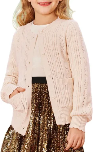GRACE KARIN Girls Cardigan Long Sleeve Uniforms Knit Sweater Outerwear for Kids