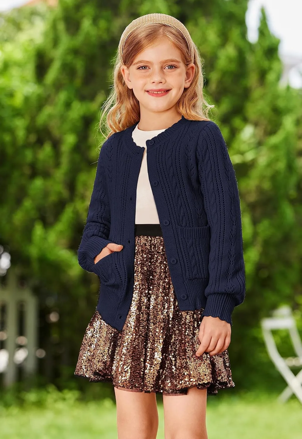 GRACE KARIN Girls Cardigan Long Sleeve Uniforms Knit Sweater Outerwear for Kids