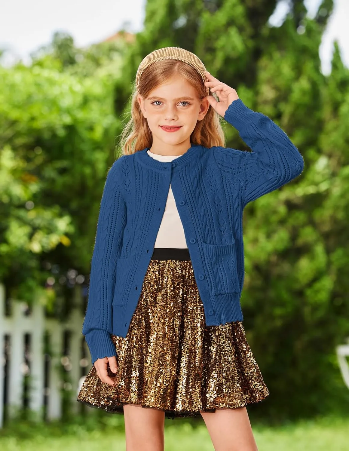 GRACE KARIN Girls Cardigan Long Sleeve Uniforms Knit Sweater Outerwear for Kids