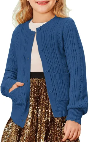 GRACE KARIN Girls Cardigan Long Sleeve Uniforms Knit Sweater Outerwear for Kids