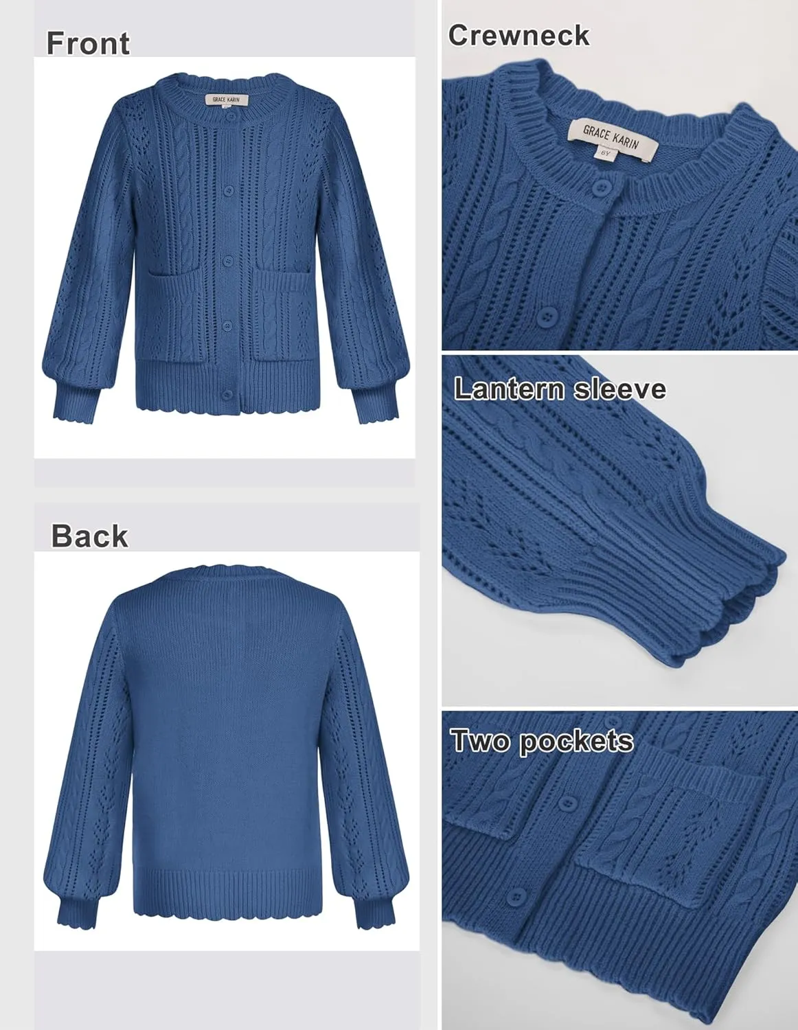 GRACE KARIN Girls Cardigan Long Sleeve Uniforms Knit Sweater Outerwear for Kids
