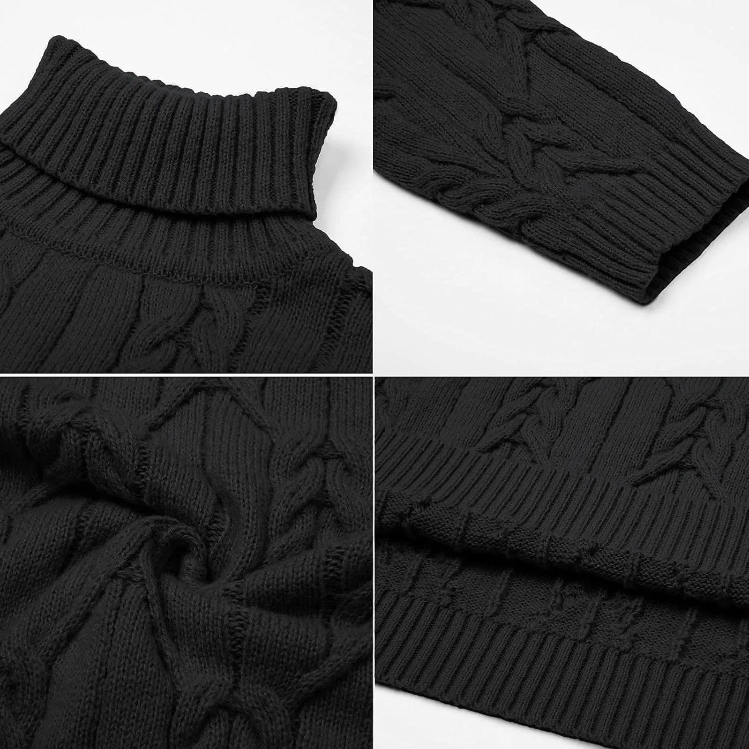 GRACE KARIN Men's Turtleneck Pullover Sweaters Long Sleeve Solid Twisted Cable Knit Sweater