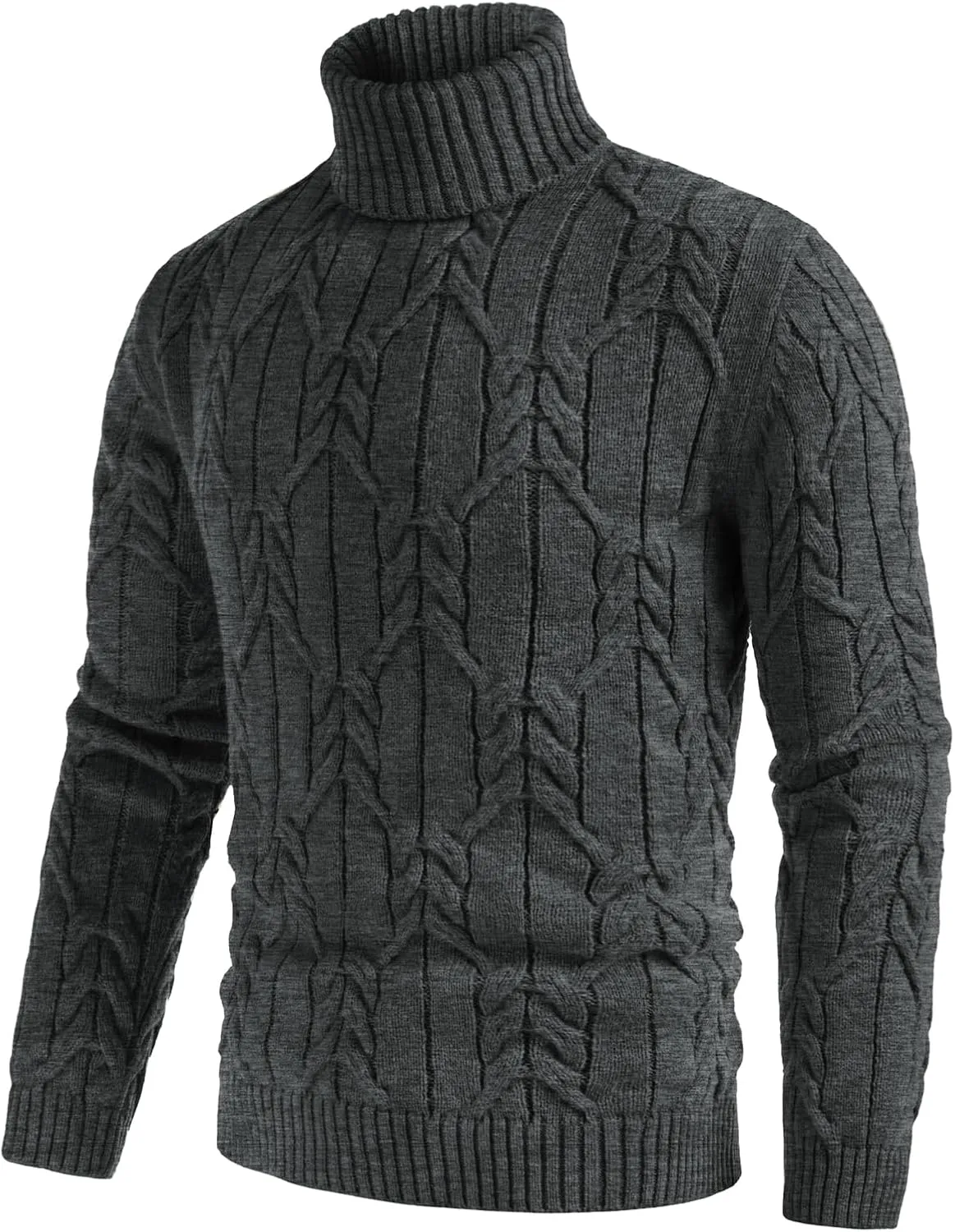 GRACE KARIN Men's Turtleneck Pullover Sweaters Long Sleeve Solid Twisted Cable Knit Sweater