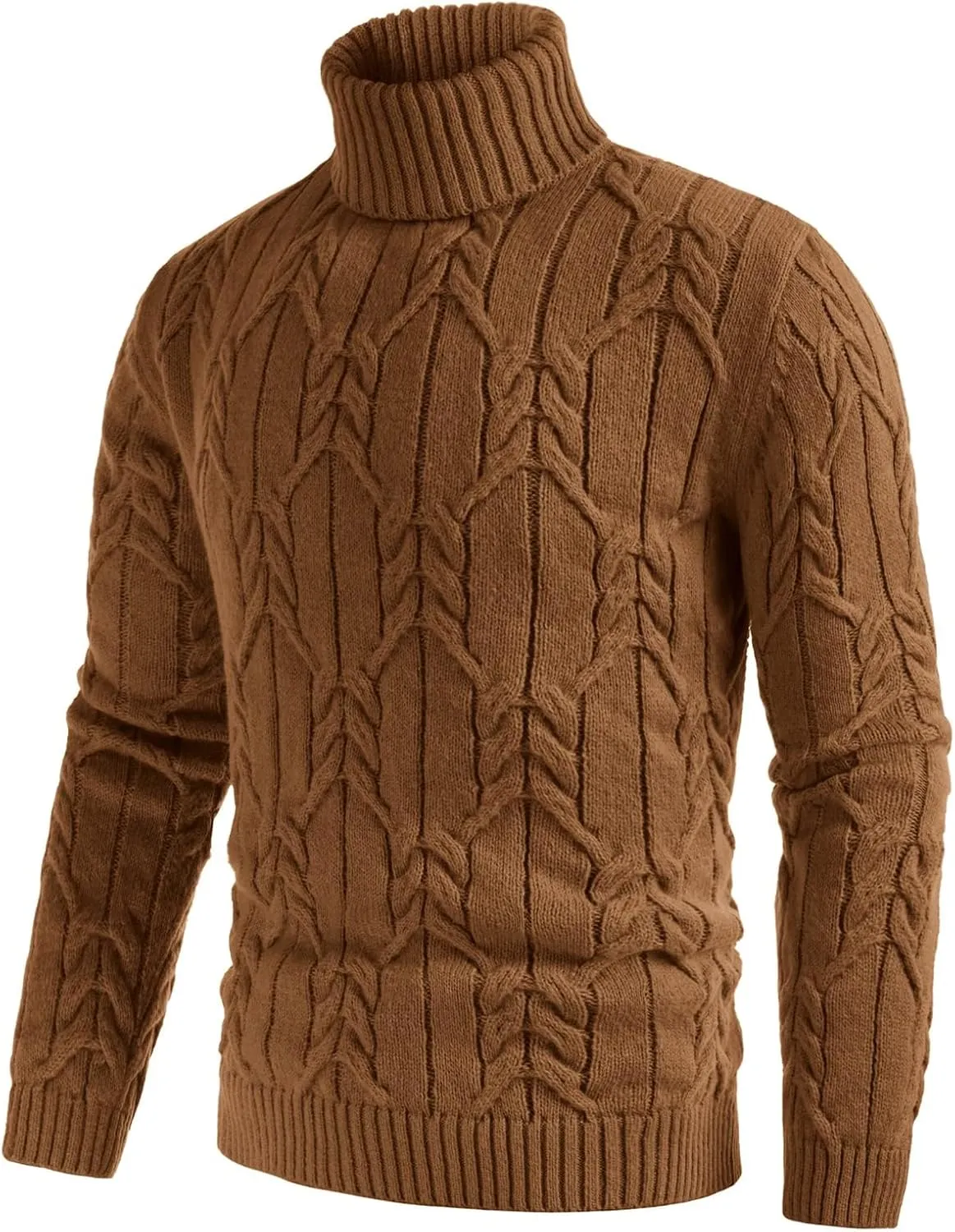 GRACE KARIN Men's Turtleneck Pullover Sweaters Long Sleeve Solid Twisted Cable Knit Sweater
