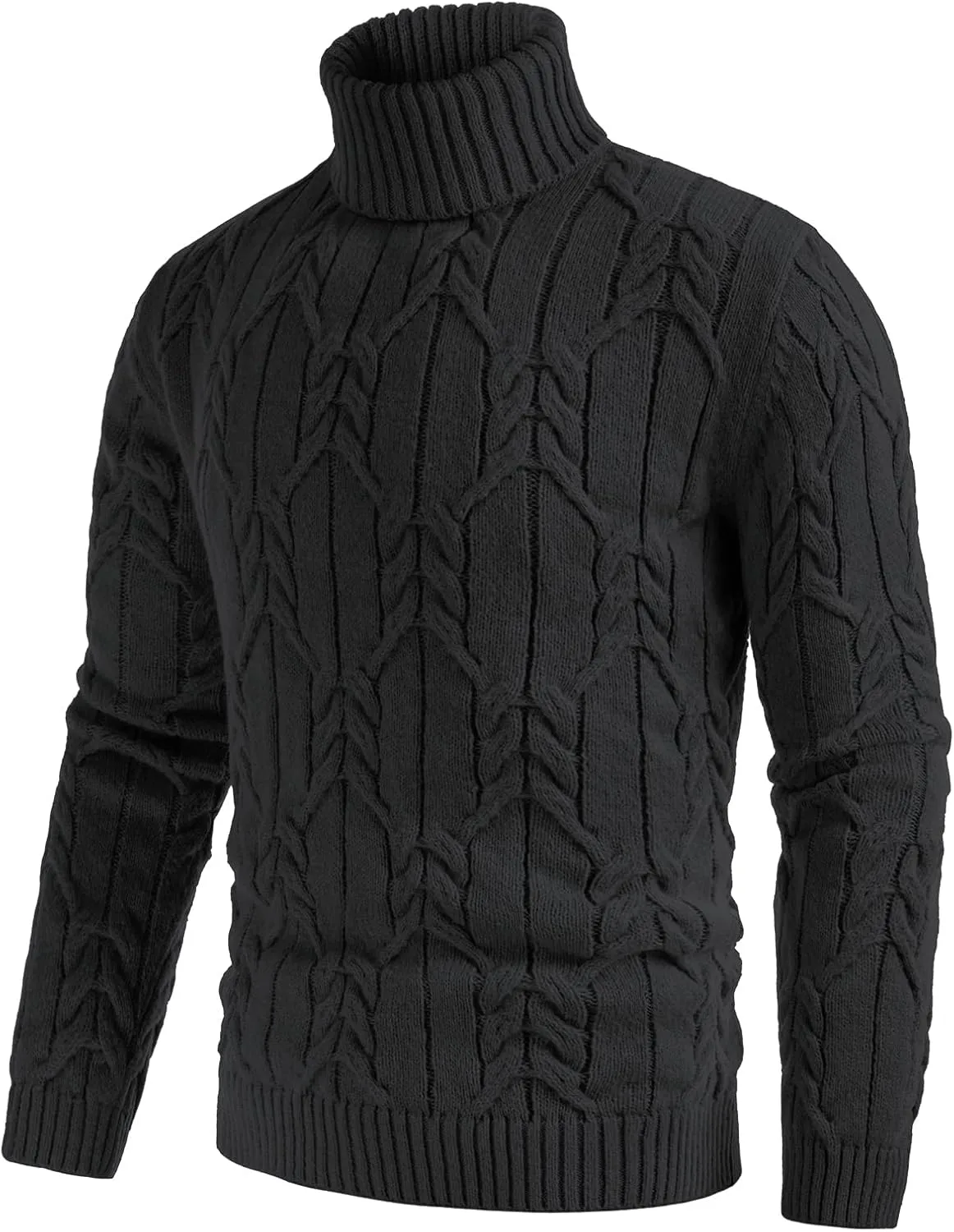 GRACE KARIN Men's Turtleneck Pullover Sweaters Long Sleeve Solid Twisted Cable Knit Sweater