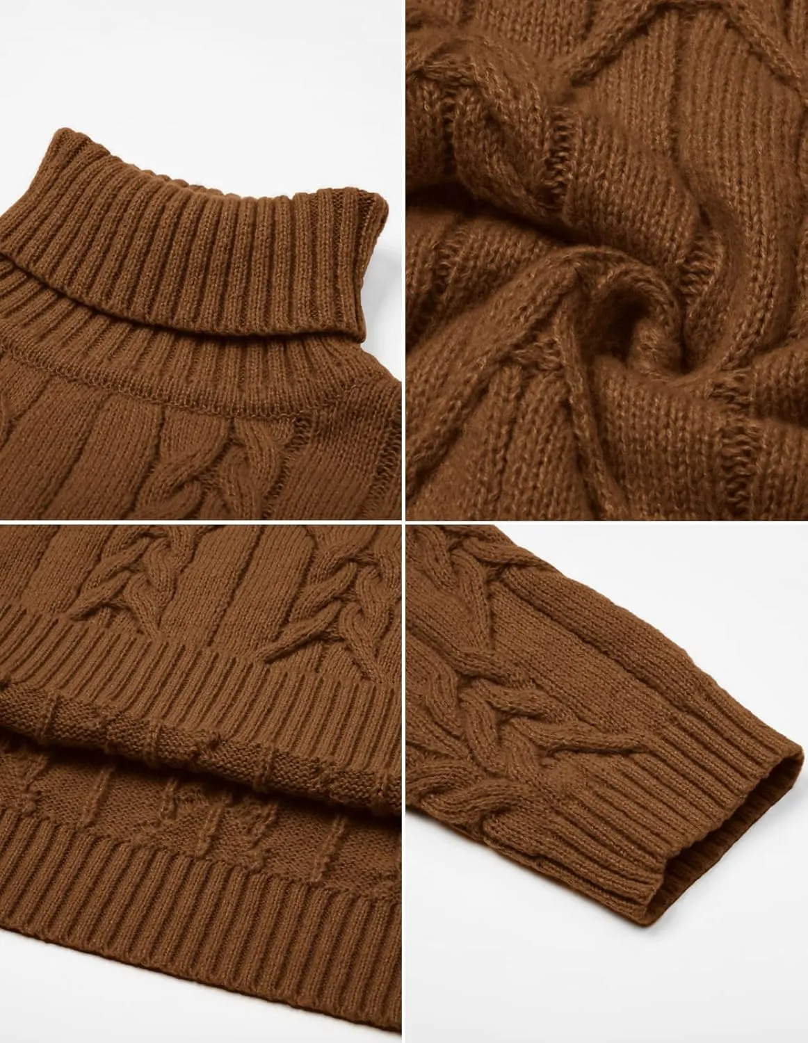 GRACE KARIN Men's Turtleneck Pullover Sweaters Long Sleeve Solid Twisted Cable Knit Sweater