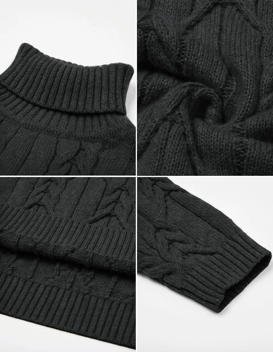 GRACE KARIN Men's Turtleneck Pullover Sweaters Long Sleeve Solid Twisted Cable Knit Sweater