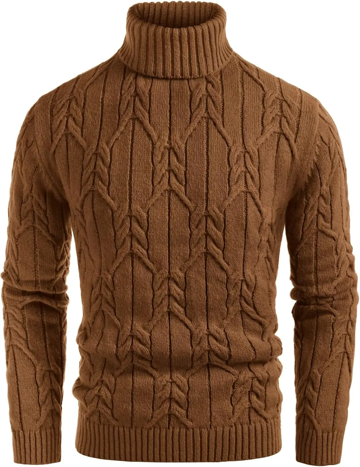 GRACE KARIN Men's Turtleneck Pullover Sweaters Long Sleeve Solid Twisted Cable Knit Sweater