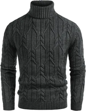 GRACE KARIN Men's Turtleneck Pullover Sweaters Long Sleeve Solid Twisted Cable Knit Sweater
