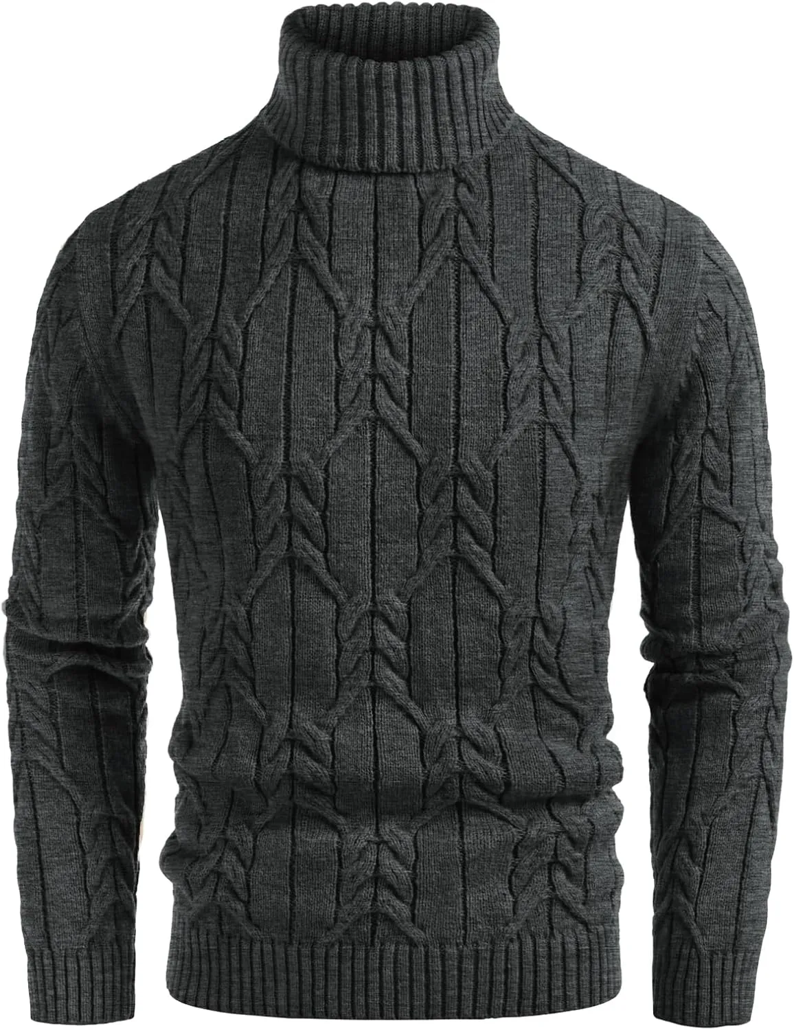 GRACE KARIN Men's Turtleneck Pullover Sweaters Long Sleeve Solid Twisted Cable Knit Sweater