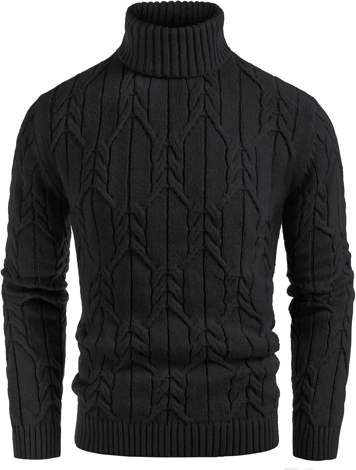 GRACE KARIN Men's Turtleneck Pullover Sweaters Long Sleeve Solid Twisted Cable Knit Sweater
