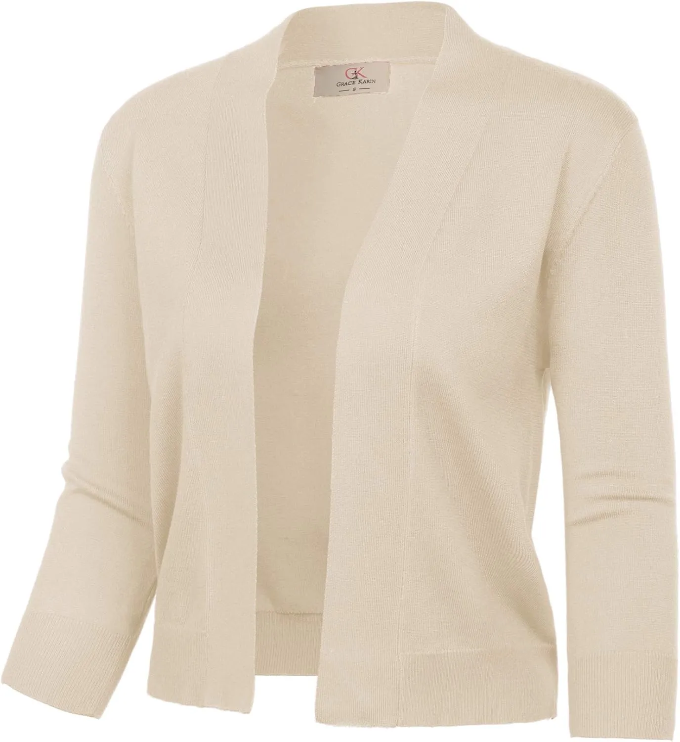 GRACE KARIN Women's 3/4 Sleeve Cardigan Knit Sweaters Cropped Open Front Shrug Bolero