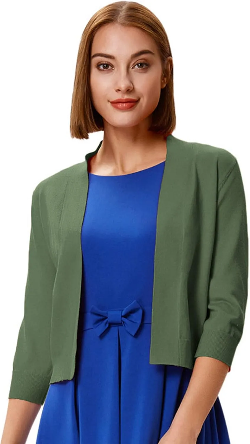 GRACE KARIN Women's 3/4 Sleeve Cardigan Knit Sweaters Cropped Open Front Shrug Bolero