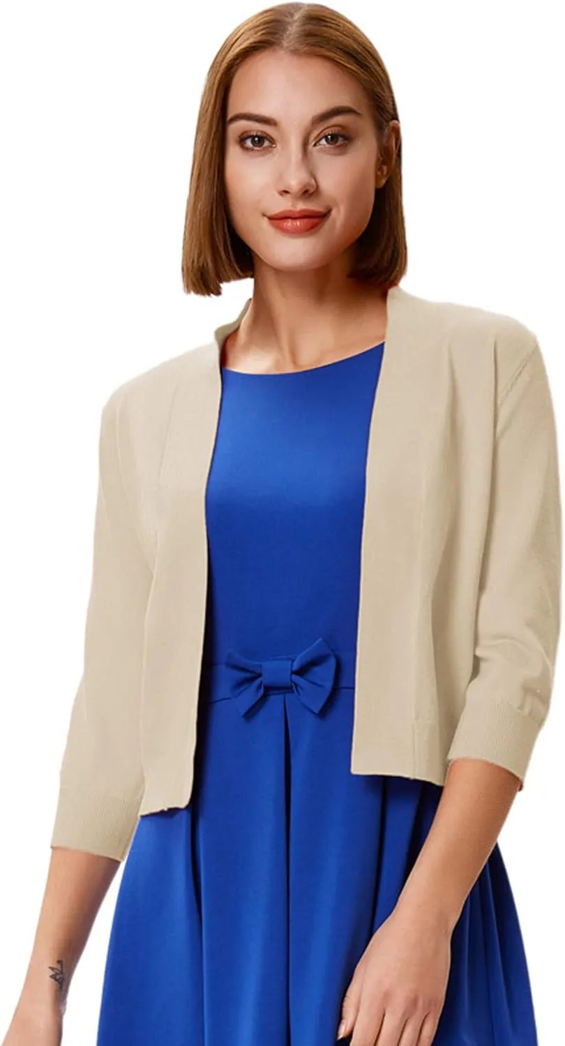 GRACE KARIN Women's 3/4 Sleeve Cardigan Knit Sweaters Cropped Open Front Shrug Bolero