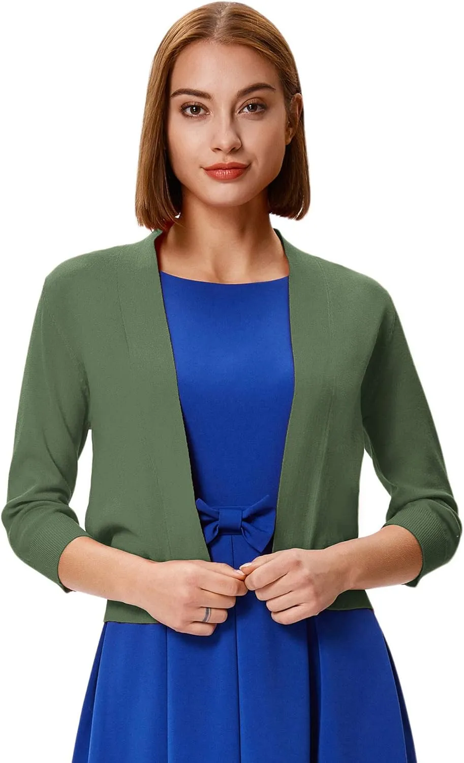 GRACE KARIN Women's 3/4 Sleeve Cardigan Knit Sweaters Cropped Open Front Shrug Bolero