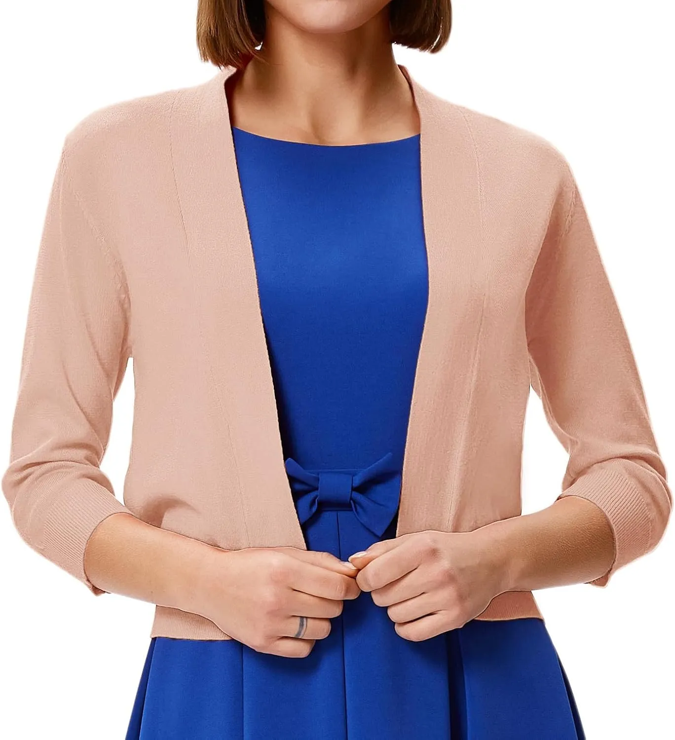 GRACE KARIN Women's 3/4 Sleeve Cardigan Knit Sweaters Cropped Open Front Shrug Bolero