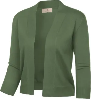 GRACE KARIN Women's 3/4 Sleeve Cardigan Knit Sweaters Cropped Open Front Shrug Bolero