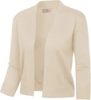 GRACE KARIN Women's 3/4 Sleeve Cardigan Knit Sweaters Cropped Open Front Shrug Bolero