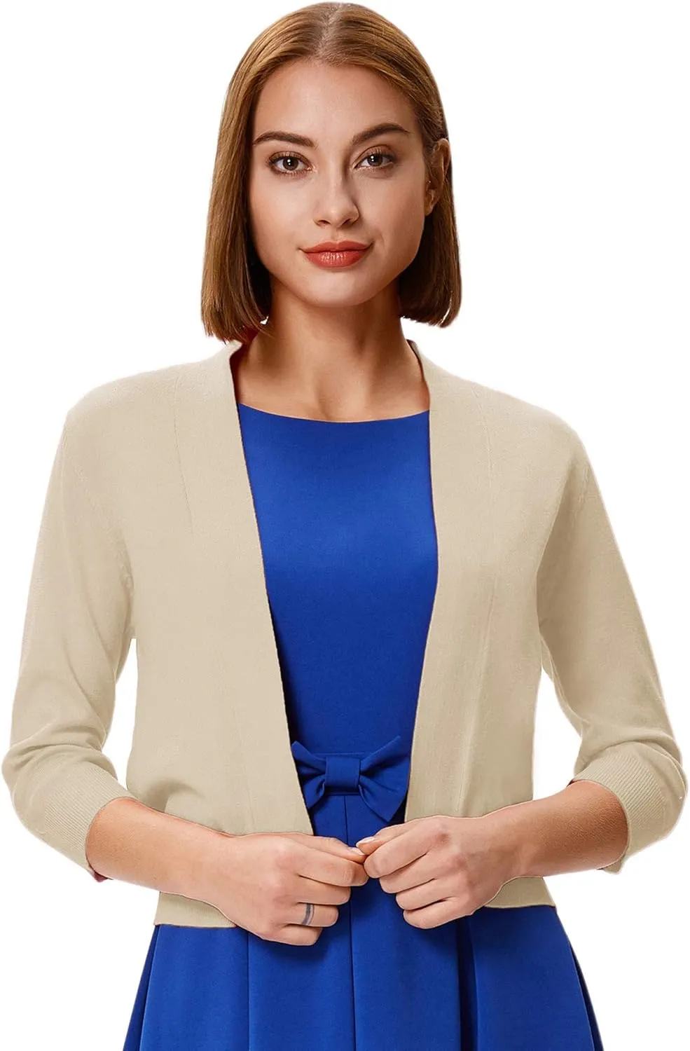 GRACE KARIN Women's 3/4 Sleeve Cardigan Knit Sweaters Cropped Open Front Shrug Bolero