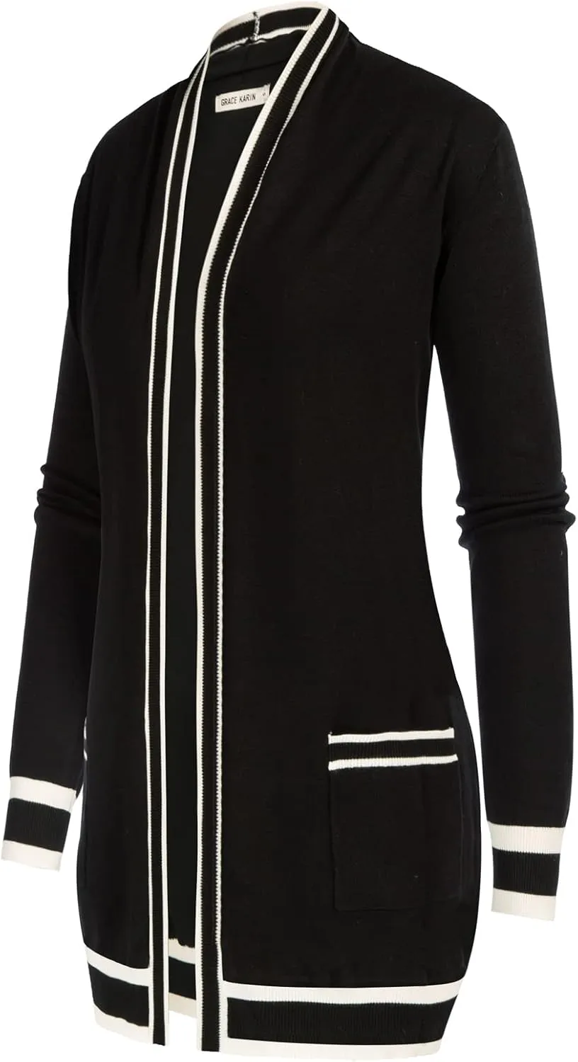 GRACE KARIN Women's Casual Open Front Cardigan Long Knitted Sweaters Shrug with Pockets