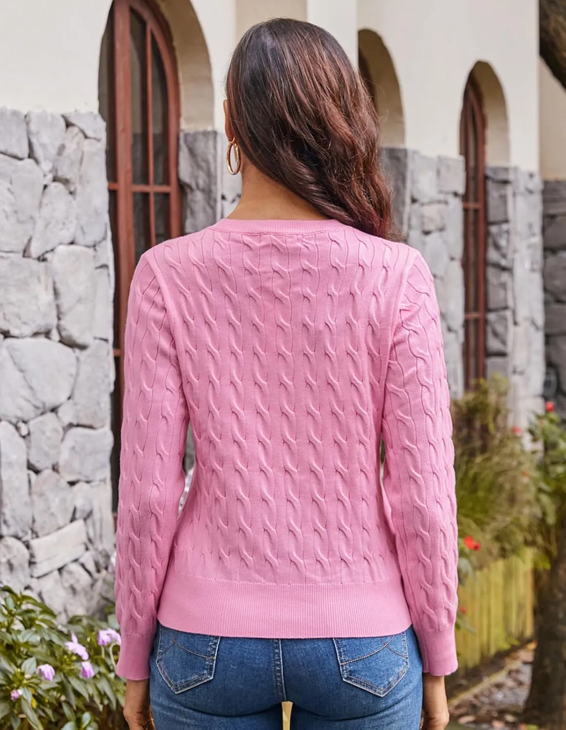 GRACE KARIN Women's Long Sleeve Button Up Cable Knit Cardigan Lightweight 2025 Crewneck Button Down Sweaters for Women