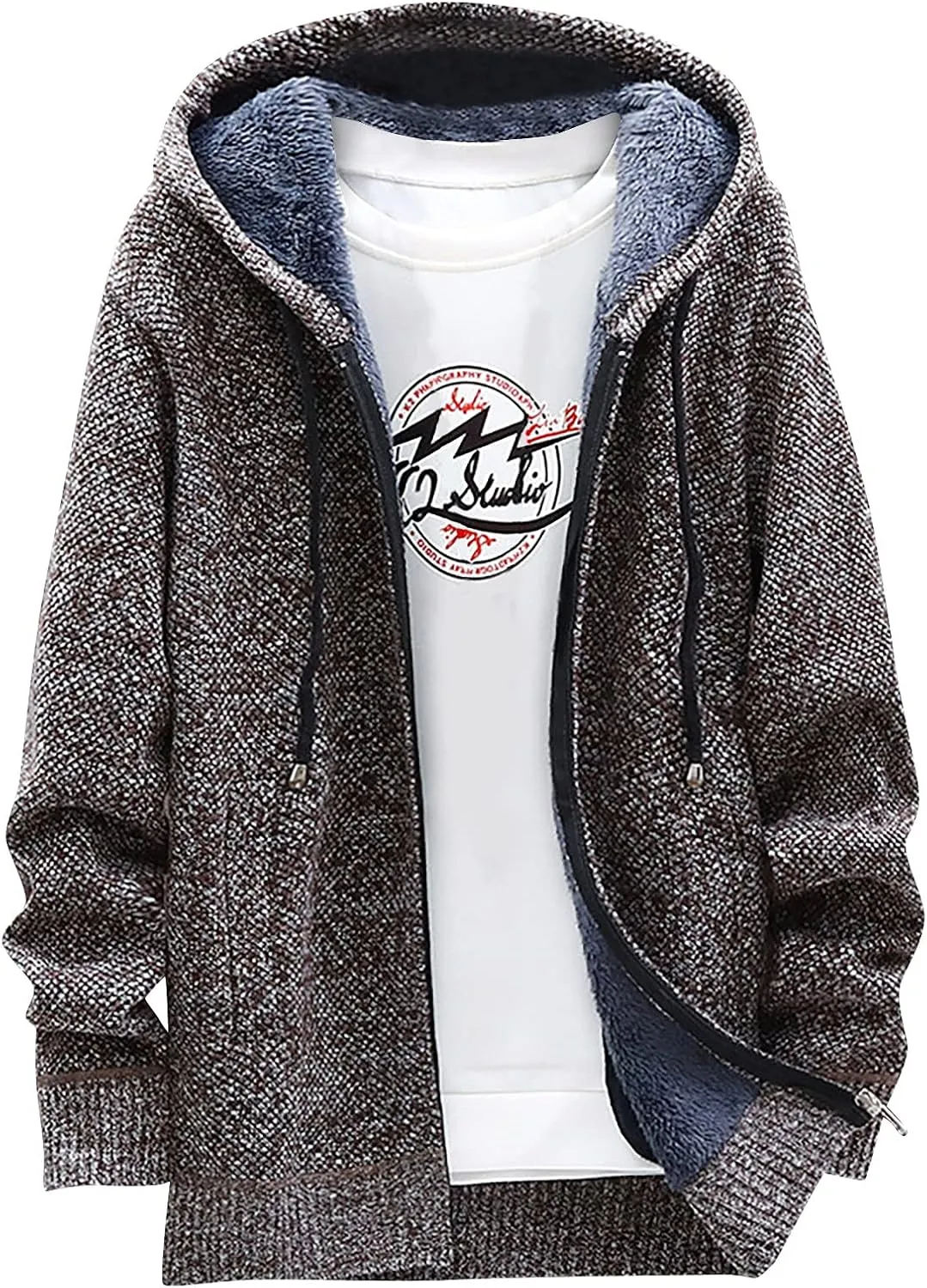 Graphic Hoodies for Men Fall and Winter Casual Sweater Jacket Warm Knit Sweater Hooded Hoodie