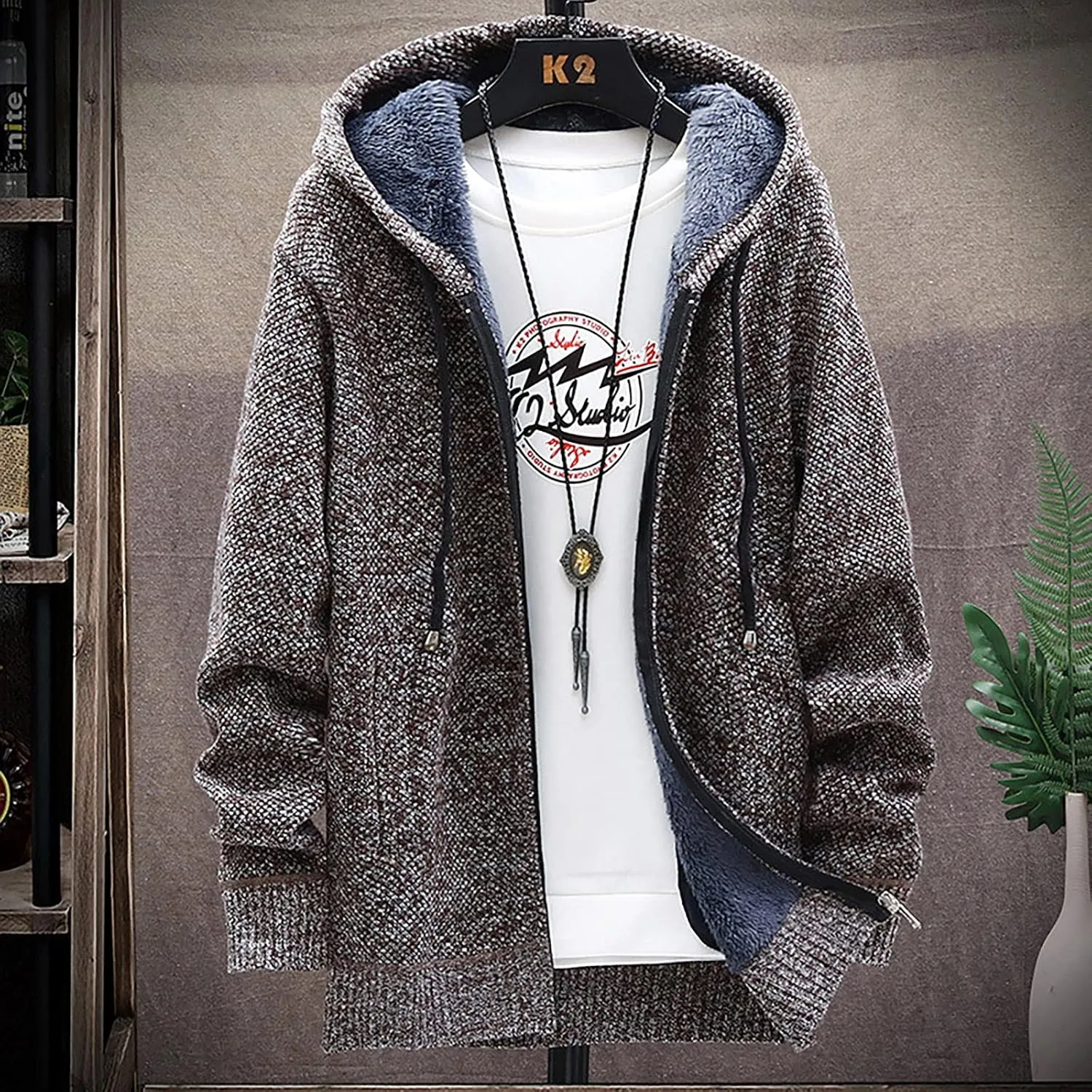 Graphic Hoodies for Men Fall and Winter Casual Sweater Jacket Warm Knit Sweater Hooded Hoodie