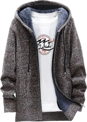 Graphic Hoodies for Men Fall and Winter Casual Sweater Jacket Warm Knit Sweater Hooded Hoodie